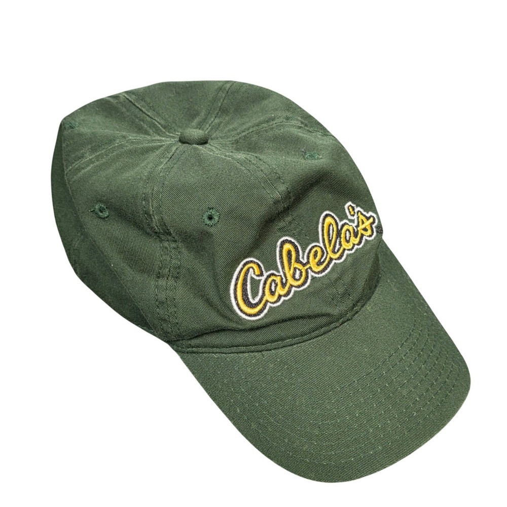 Cabelas Embroidered Script Logo Baseball Hat Men's OS Green Adjustable Strapback